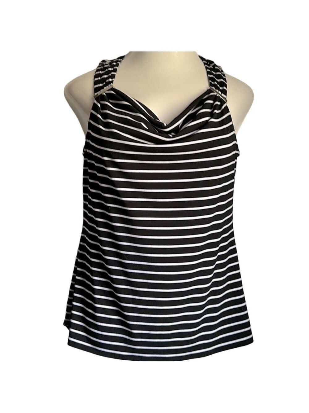 White House Black Market Black and White Striped Women's Top Size Large